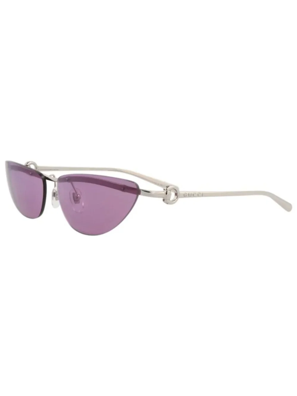 New Gucci Women's Sunglasses Cat Eye Metal Frame Silver Silver Violet